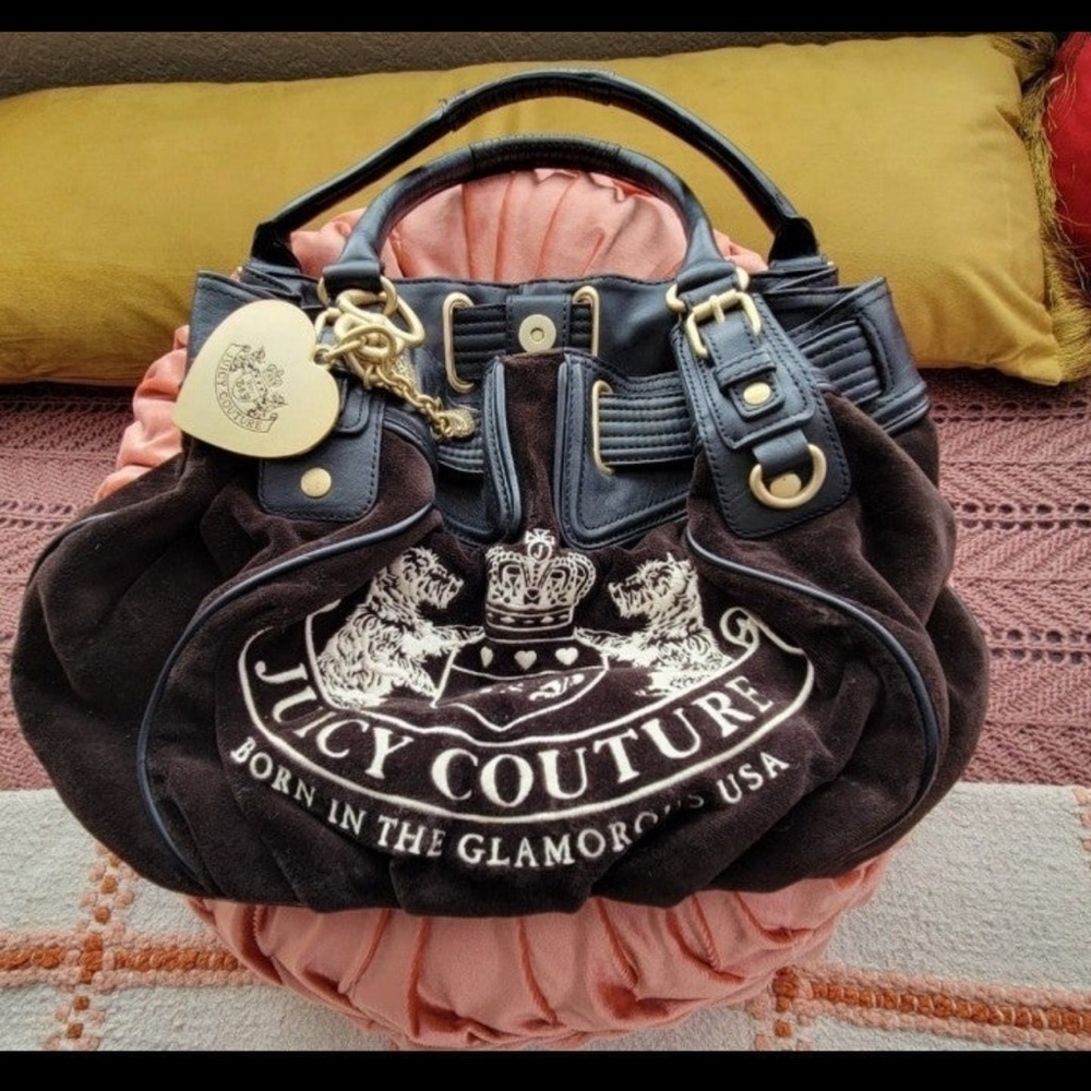 Juicy Couture vintage black and gold hobo type y2k mcbling bag
